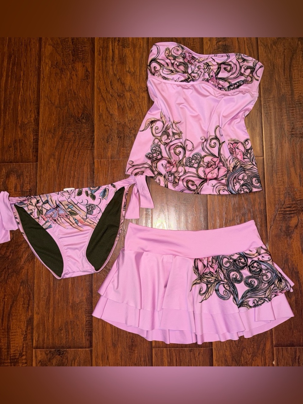 Lucky Brand Pink Floral Swimwear Tag with Red Rose Graphic